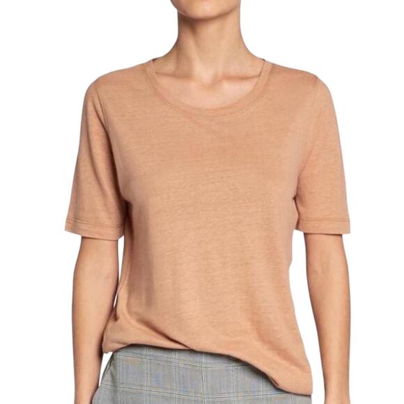 Brochu Walker Short Sleeve Linen Blend Camel Tan Kayden Tee Size Small - Picture 1 of 13